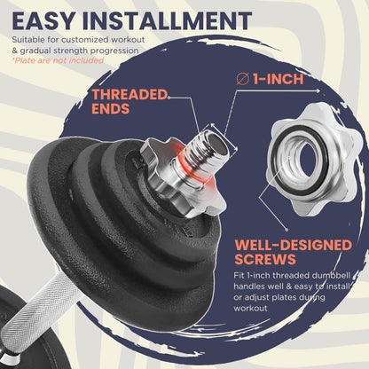 A2ZCARE Standard Dumbbell Handles 24 inch Chrome Grip, Adjustable Dumbbells Handles 1 inch Pair