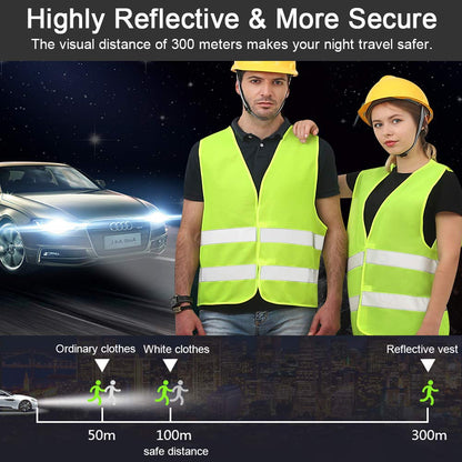 BUZIFU 4pcs Safety Reflective Vests, Yellow High Visibility Vest, to Improve Visibility at Night or in Low Light Conditions, for Running/Biking/Walking