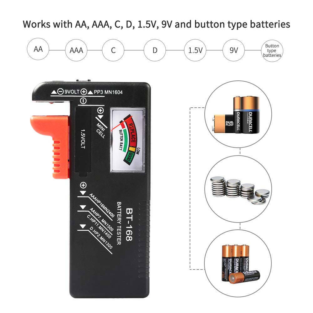 2Pcs Battery Tester Checker, Universal Battery Checker for AA AAA C D 9V 1.5V Button Cell Household Batteries Smal Electrical Monitor Meter Equipment (Requires No Battery for Operating)