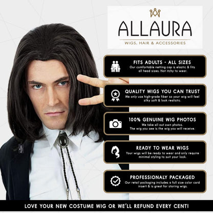ALLAURA Compatible with John Wick Wig – Black Hitman Wig for Men, Tieable into Ponytail – Assassin, Keanu, Vincent Vega, Farquaad, Vampire Cosplay – 90s Action Movie Halloween Costume Hairpiece