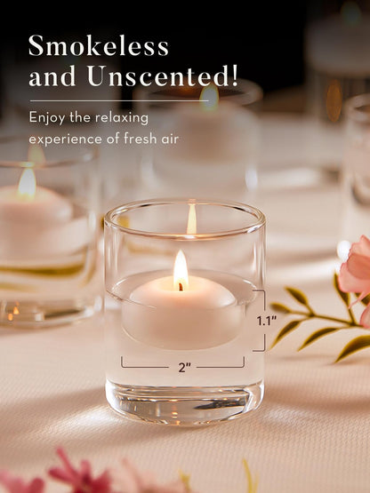 Ashlux White Floating Candles 2 inch, 24 Pack Floating Candles 5-6 Hours Long Burning, Unscented Floating Candle for Centerpieces, Wedding, Christmas Lights, Romantic Night for Her/Him Set