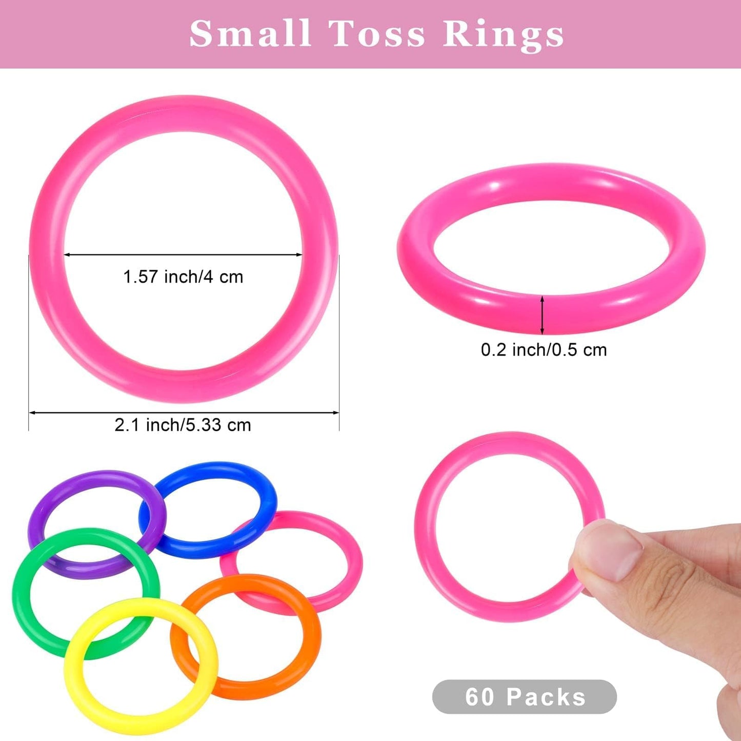 Aodaer 60 Pack Ring Toss Rings Plastic Carnival Rings 2.1 Inch for Carnival Party Favors Bottles Sport Ring Toss Game Fun Target Toys, Mixed Color