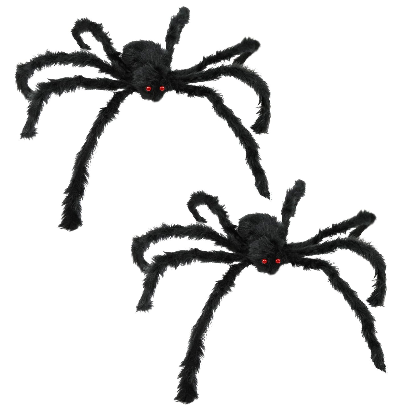 JAMIEWIN Giant Spider for Halloween Decoration 2 Pack, 55 inch Large Hairy Fake Spider Props, Scary Halloween Spider Decoration Outdoor Indoor House Party Yard
