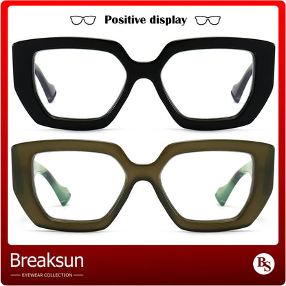 Breaksun Thick Frame Blue Light Glasses for Women Men Fashion Oversized Square Computer Gaming Eyeglasses (Black+ Olive green)