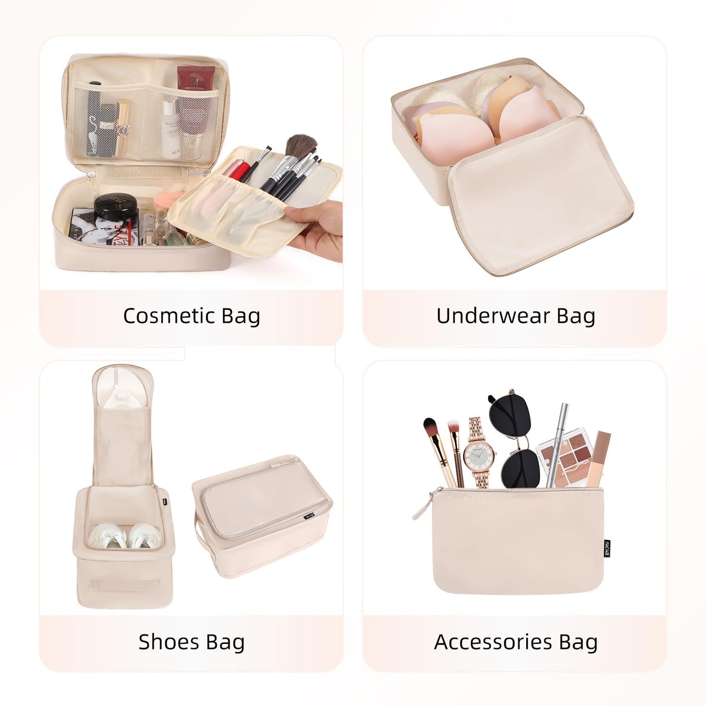 BAGAIL 8 Set Packing Cubes Luggage Packing Organizers for Travel Accessories-Cream