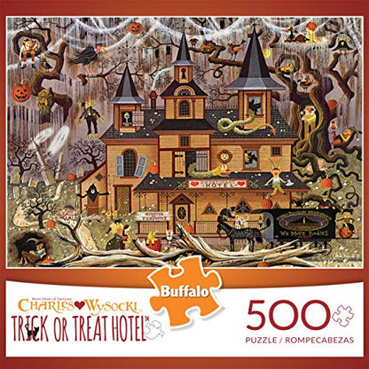 Buffalo Games - Charles Wysocki - Wysocki - Trick or Treat Hotel - 500 Piece Jigsaw Puzzle For Adults -Challenging Puzzle Perfect for Game Nights - Finished Size is 21.25 x 15.00