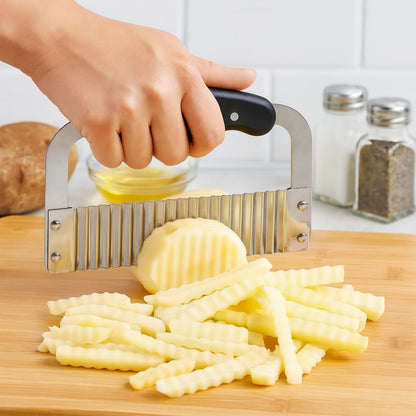 HIC Kitchen Crinkle-Cut Wave Slicer French Fry Vegetable Cutter, Stainless Steel Blade