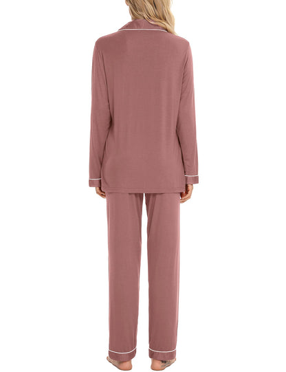 Anjue Pajama Sets for Women Soft Long Sleeve Sleepwear Womens Button Down Nightwear Soft Pj Lounge Sets Halloween Family Party(Pink,M)