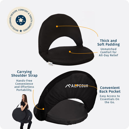 Alpcour Folding Stadium Seat – Deluxe Outdoor Camping Reclining Waterproof Cushion Chair for Bleachers – Best 6-Position Back Support Picnic Bleacher Seats w/Extra Thick Padding for Support & Comfort
