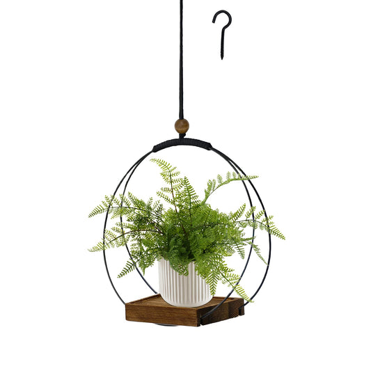 hismocal Hanging Planter for Indoor Plants, Black Plant Hanger Indoor with Sturdy Wood Base, Modern Boho Macrame Plant Hanger, Hanging Wall Ceiling Window Home Decor (Plants/Pots Not Included)