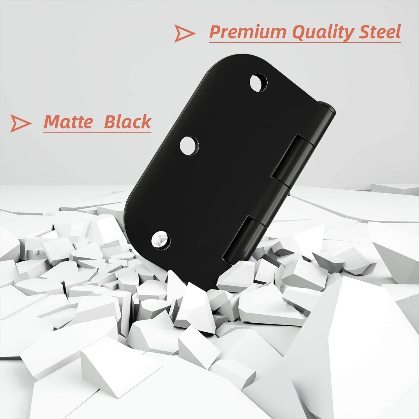 HOSOM Door Hinges 3 Pack Rounded Matte Black Door Hinge 3.5 x 3.5 inch with 5/8 Radius, Black 3 1/2 Interior Door Hinges, 3 ½"x 3 ½" Hardware