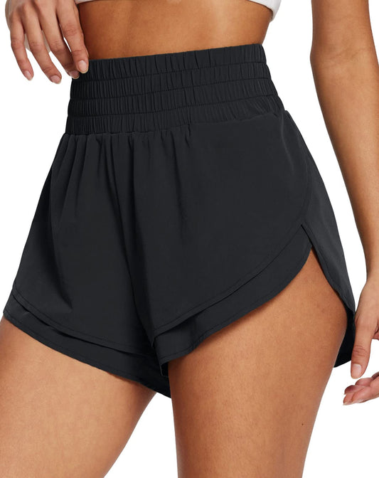 baleaf Women's 3" Workout Shorts High Waisted Athletic Running Shorts with Liner Sports Lightweight Quick Dry Black XL