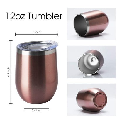 HASLE OUTFITTERS 12oz Wine Tumbler with Lid Stemless Wine Glasses Double Wall Vacuum Travel Mugs stainless steel Coffee Cup for Cold & Hot Drinks Wine Coffee Cocktails Beer 6 Pack Rose Gold