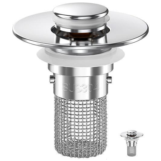 Bathroom Sink Drain Strainer, Pop-up Sink Drain Strainer with Removable Stainless Steel Strainer Basket Hair Catcher, Bathroom Sink Strainer for Bathroom Sink Stopper Replacement. (1PACK)