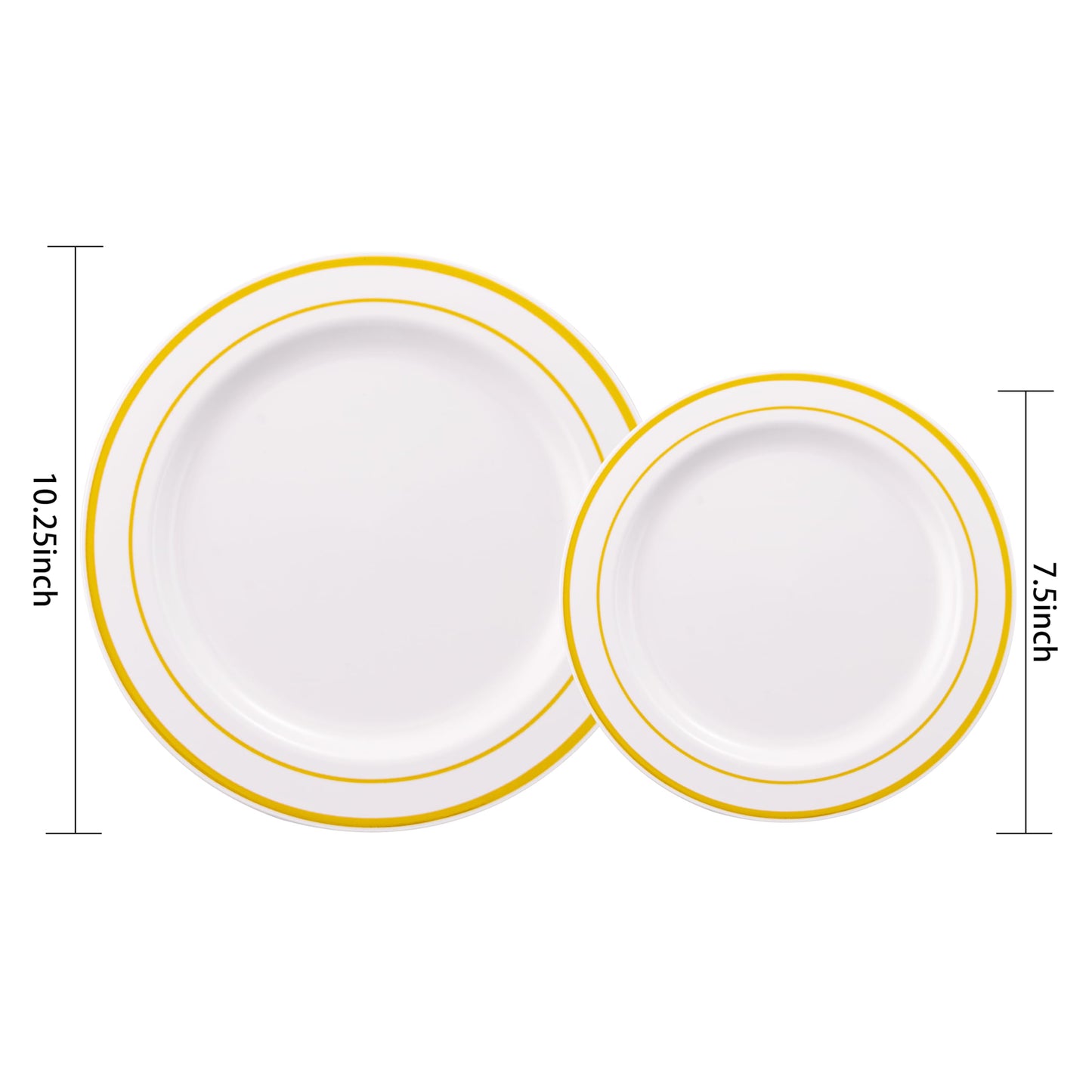 I00000 102 Pieces Gold Plastic Plates, Disposable Party Plates White Gold Rim, 51 Disposable Gold Dinner Plates 10.25 Inch and 51 Disposable Dessert Appetizer Elegant Fancy Wedding Plates 7.5 Inch