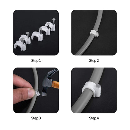 Abnii Cable Clips, 400 Pcs, 4mm 6mm 8mm 10mm, Wire Wall Clips with Steel Nails, Ethernet Cable Clips, Cable Tacks Coax Cable Clips, RG6 RG59 CAT6 RJ45 Cable Cord Clips, White…