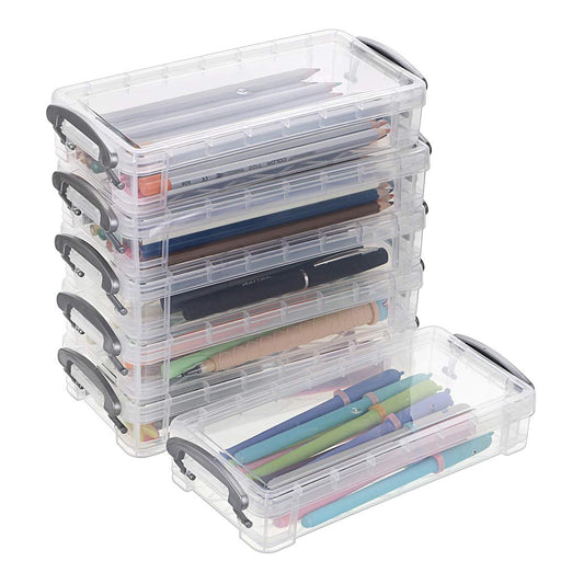 BTSKY Large Capacity Pencil Box, Office Supplies Storage Organizer Box, Brush Painting Pencils Storage Box Watercolor Pen Container Drawing Tools(6 Pack Clear)