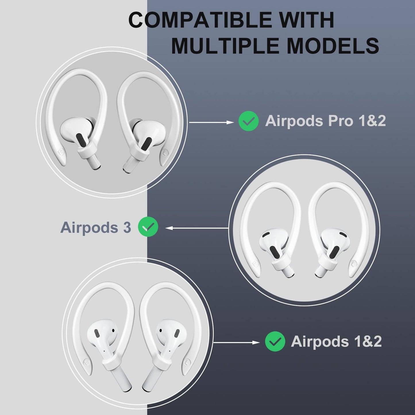 ICARERSPACE 2 Pairs AirPods Ear Hooks for AirPods Pro 2, AirPods Pro, AirPods 4, 3, 2 & 1, Upgraded Anti Slip Sports Clip Hooks for AirPods 1, 2, 3, 4,Pro and Pro 2 – White