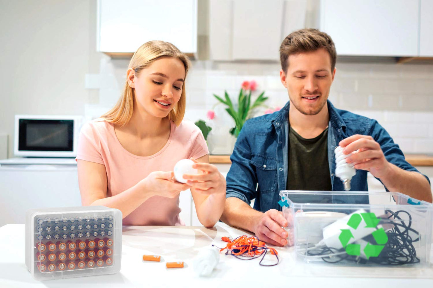 Battery Organizer Storage Box, Garage Case Holder for 24* AA, 30* AAA Batteries (Bag Not Include Batteries Pack) (white)