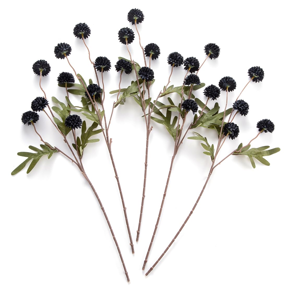 Artificial Kiku Flower - 5 Pcs Fake Pompon Mums Silk Small Chrysanthemum Faux Ball Fall Flower Stem Decor for Halloween Wedding Filler DIY Bouquet Centerpieces Arrangements Shower(Black)