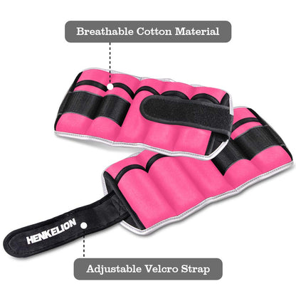Henkelion Adjustable Wrist/Ankle Weights 1 Pair 6 Lbs For Women Men Kids, Strength Training Set For Gym, Fitness Workout, Running, Lifting Exercise Leg - each 3 Lbs Pink