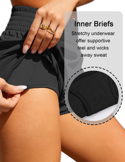 BMJL Women's Athletic Shorts High Waisted Running Short Pocket Sporty Shorts Gym Elastic Workout Shorts(M,Black)