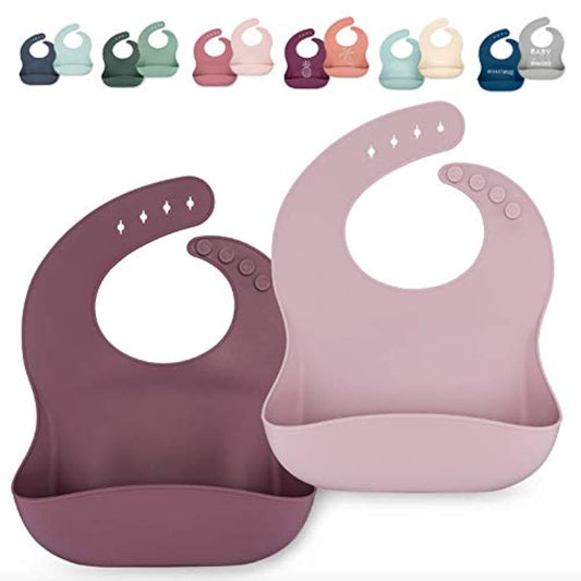 AVA + OLIVER Waterproof Silicone Bib Set with Adjustable Neck Closure - Durable Silicone Bibs for Babies - Set of 2 (Lavender)