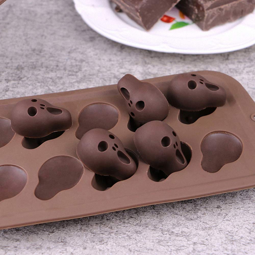4Pcs/Set Halloween Chocolate Candy Molds - Bat, Pumpkin, Witch Hat, Ghost, Skull Silicone Jello Fat Bomb Molds - Mini Soap, Wax, Crayon Melt Mould, Ice Cube Trays - Halloween Party Favor Supplies