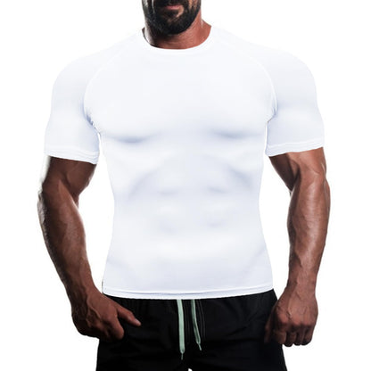 HYCOPROT Men's Compression Shirts Short Sleeve Athletic Workout T-Shirt Cool Dry Sports Baselayer Running Undershirts Tops White