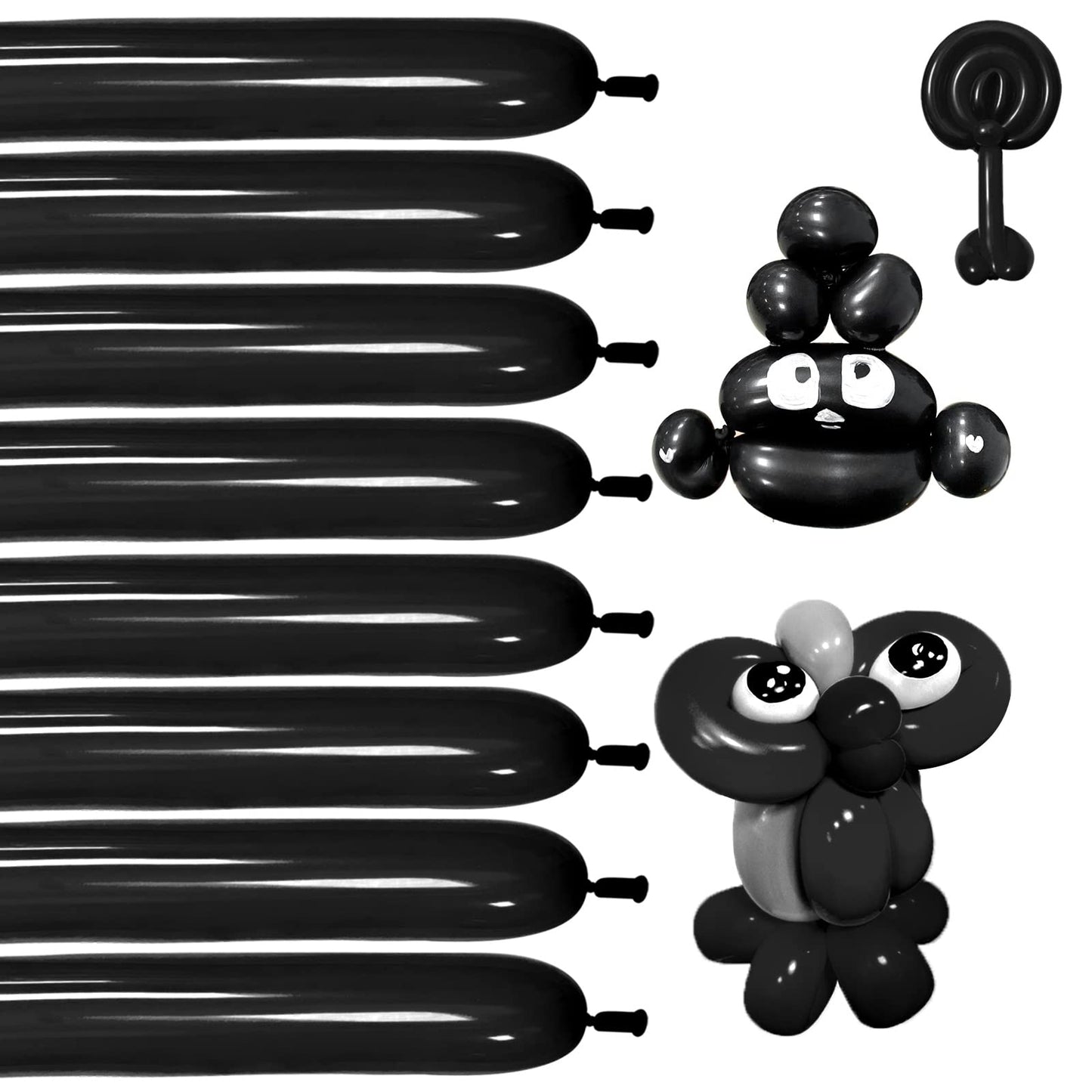 Black 260 balloons, Thickening Latex Black 260q Balloons for Animal Model, 100pcs Black Long Twisting Balloons for Halloween Xmas Presents, Animal Shape Weddings, Birthdays Clowns.