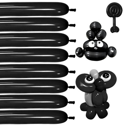 Black 260 balloons, Thickening Latex Black 260q Balloons for Animal Model, 100pcs Black Long Twisting Balloons for Halloween Xmas Presents, Animal Shape Weddings, Birthdays Clowns.