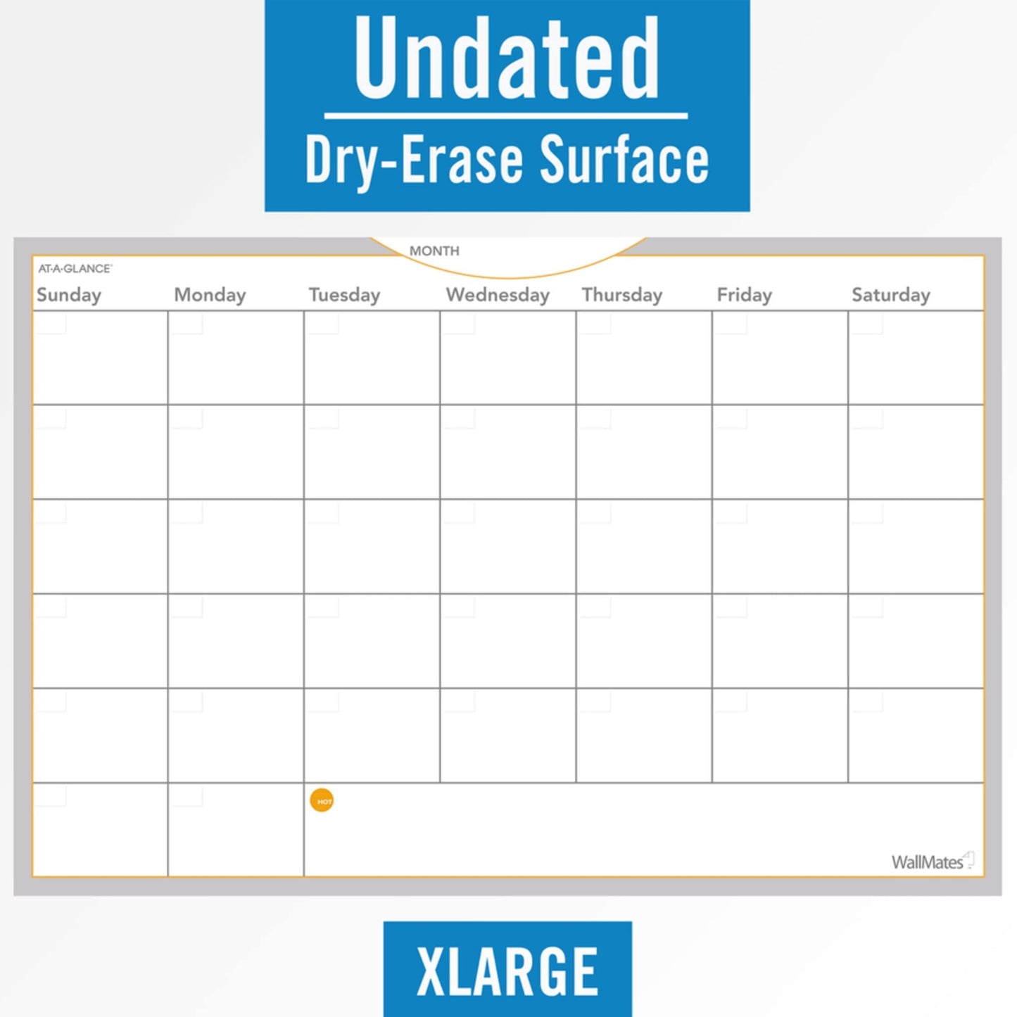 AT-A-GLANCE AW602028 WallMates Self-Adhesive Dry Erase Monthly Planning Surface, 36 x 24 , Gray/White/Orange