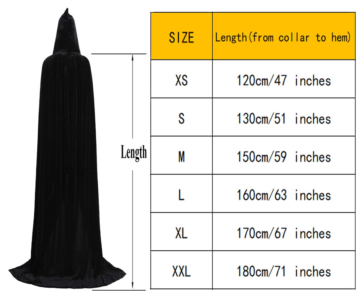 ALIZIWAY Unisex Hooded Cape Long Velvet Cloak for Halloween Masquerade Cosplay Costumes Black 07BM