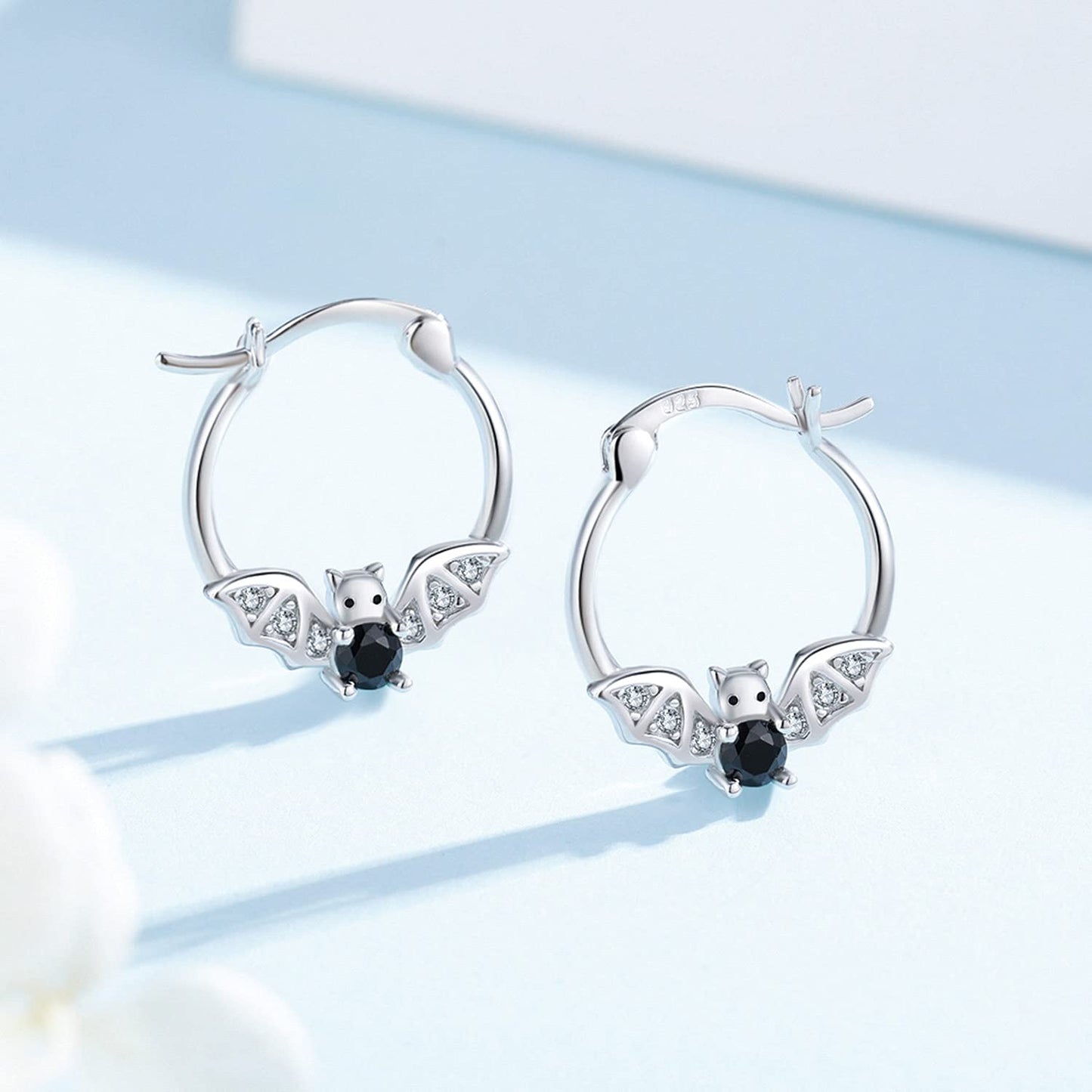 Bat Earrings 925 Sterling Silver Hypoallergenic Small Animal Huggie Hoop Earrings for Sensitive Ears Gothic Bat Jewelry Halloween Gifts for Women