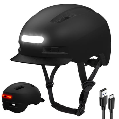 Bike Helmet, Shinmax Adult Cycling Helmet with USB Rechargeable LED Front and Back Light Bicycle Helmets for Men Women (Black, Large)