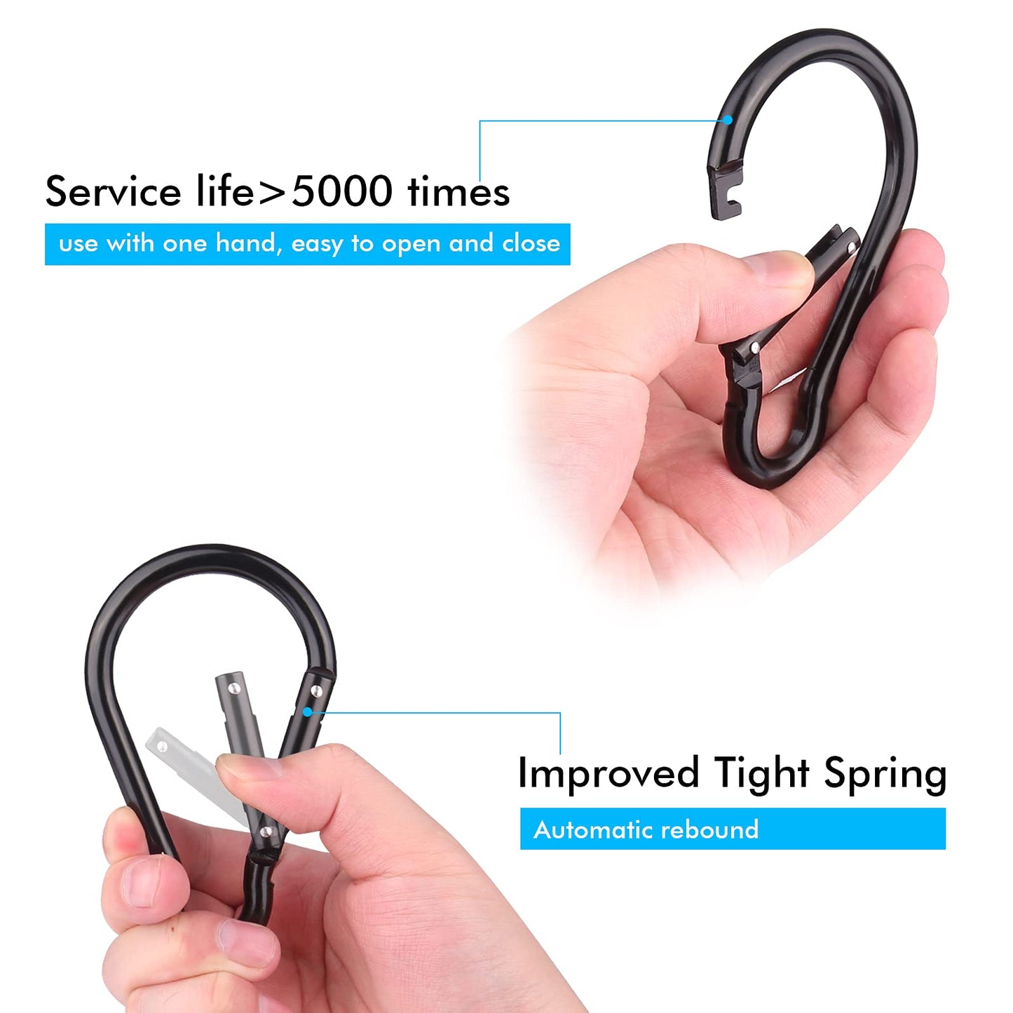 CampTek 5PCS 4"/10cm Carabiner, Extra Large 4" Aluminum Carabeaner Keychain Hook,Spring Snap Key Chain Clip