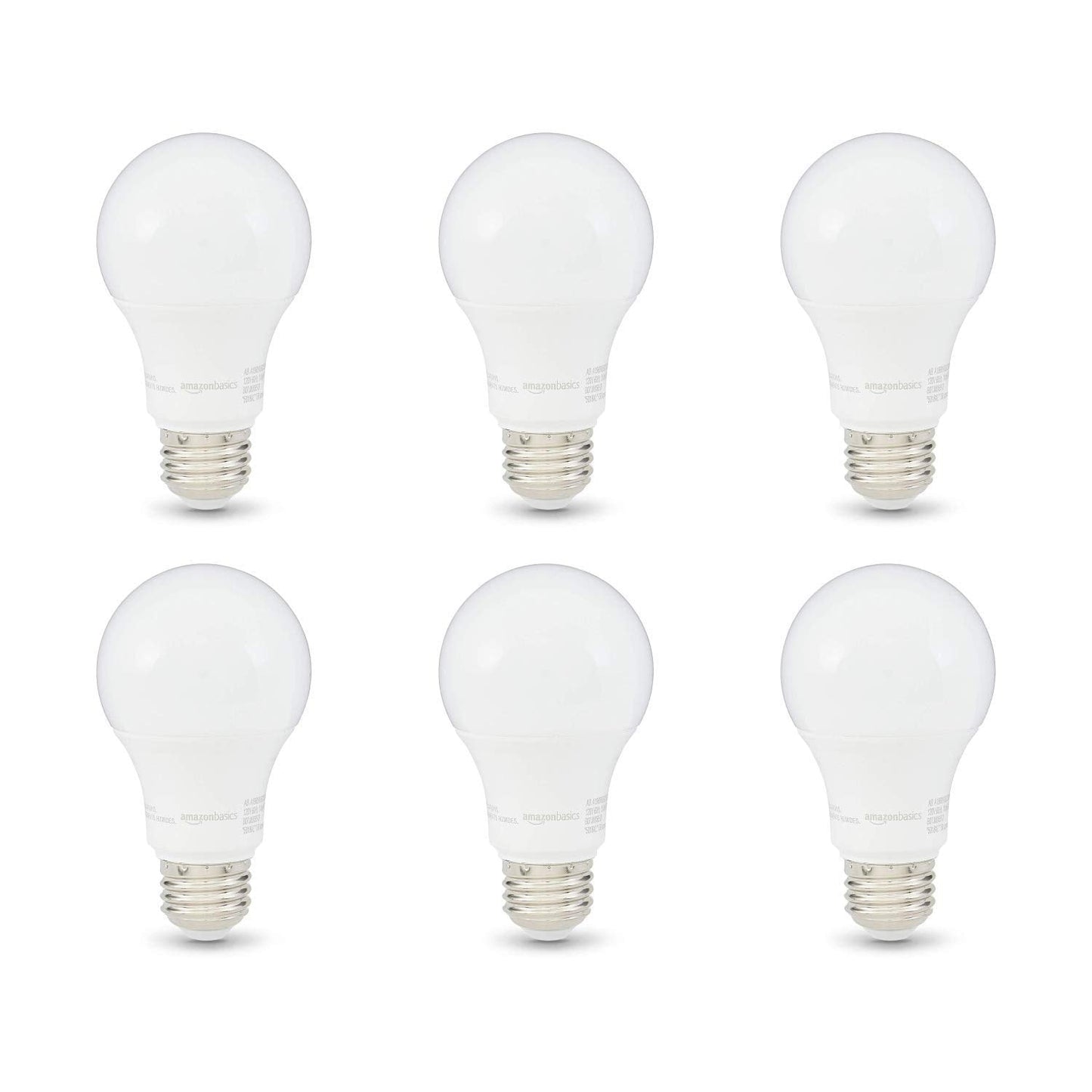 Amazon Basics A19 LED Light Bulbs, 60 Watt Equivalent, Energy Efficient 9W, E26 Standard Base, Soft White 2700K, Dimmable, 10,000 Hour Lifetime , 6-Pack