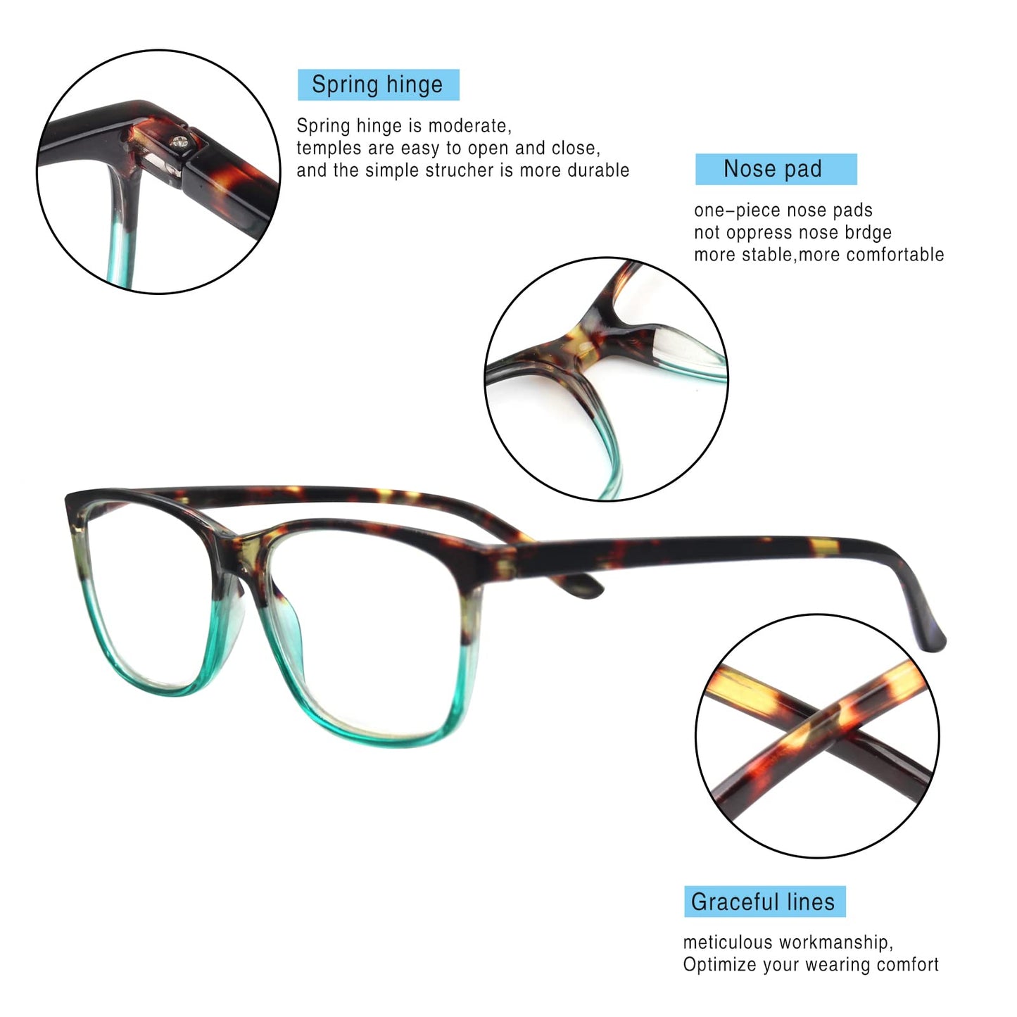 Henotin 4 Pack Ladies Reading Glasses Blue Light Blocking Spring Hinge Readers Anti Eyestrain Computer Eyeglasses (Multicolor, 1.75)