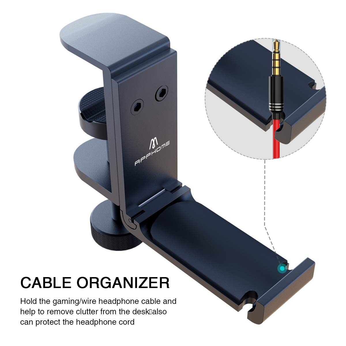 APPHOME 2Pack Upgrade Foldable Headphone Stand Under Desk PC Gaming Headset Hanger Holder Hook Clamp with Built in Cable Clip Organizer Space Save Mount Fold Upward Not in Use, Universal Fit, Black