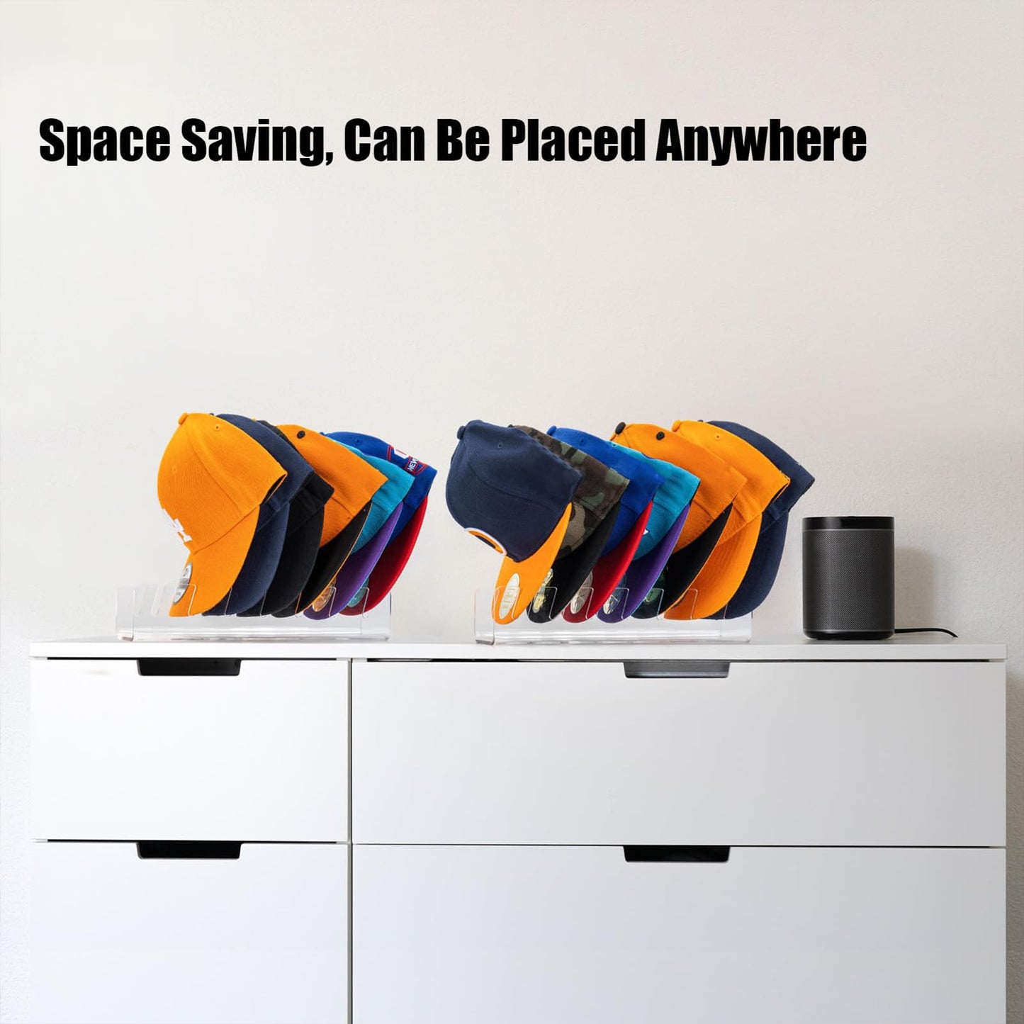 Hat Stand for Baseball Caps, 2 Pack No Install Acrylic Hat Organizer for 14 Baseball Caps Storage Organizer, Hat Racks Hat Holder Display and Organization for Closet, Bedroom, Dresser (Clear-2Pack)