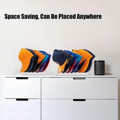 Hat Stand for Baseball Caps, 2 Pack No Install Acrylic Hat Organizer for 14 Baseball Caps Storage Organizer, Hat Racks Hat Holder Display and Organization for Closet, Bedroom, Dresser (Clear-2Pack)