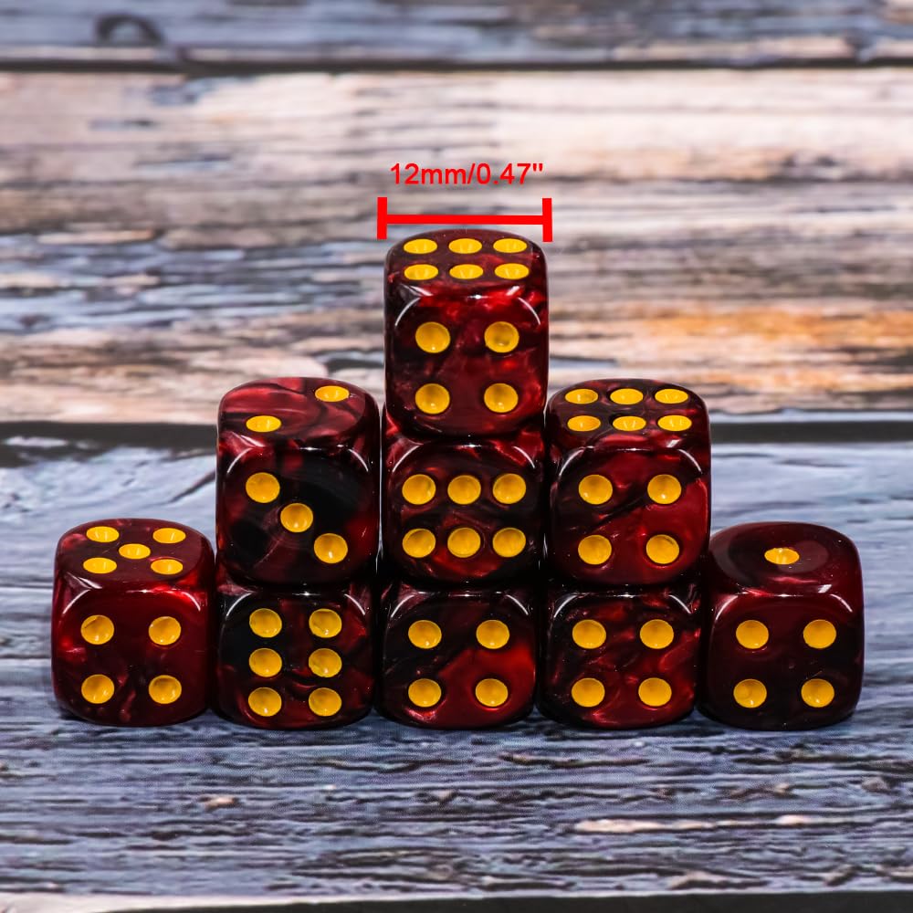 36 of Pack 12MM 6 Sided MINI Dice Set,Two Colours D6 Game Dice Set, 6 Sided Standard Dices for Yahtzee, Bunco or Teaching Math,with Portable Plastic Box(Dark Red+Black)