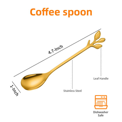 AnSaw Elegant Gold Leaf Coffee Spoons - 10-Piece, 4.7" Mini Stainless Steel Espresso & Dessert Tea Spoons, Perfect for Demitasse & Small Servings