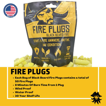 Black Beard Fire Plugs (50 Plugs) | 100% Weatherproof Fire Starter for Campfires | Can Light 50+ Fires | Extra Long Burn Time | 30 Yr Shelf Life for Emergency Survival Kits | Made in USA, Yellow