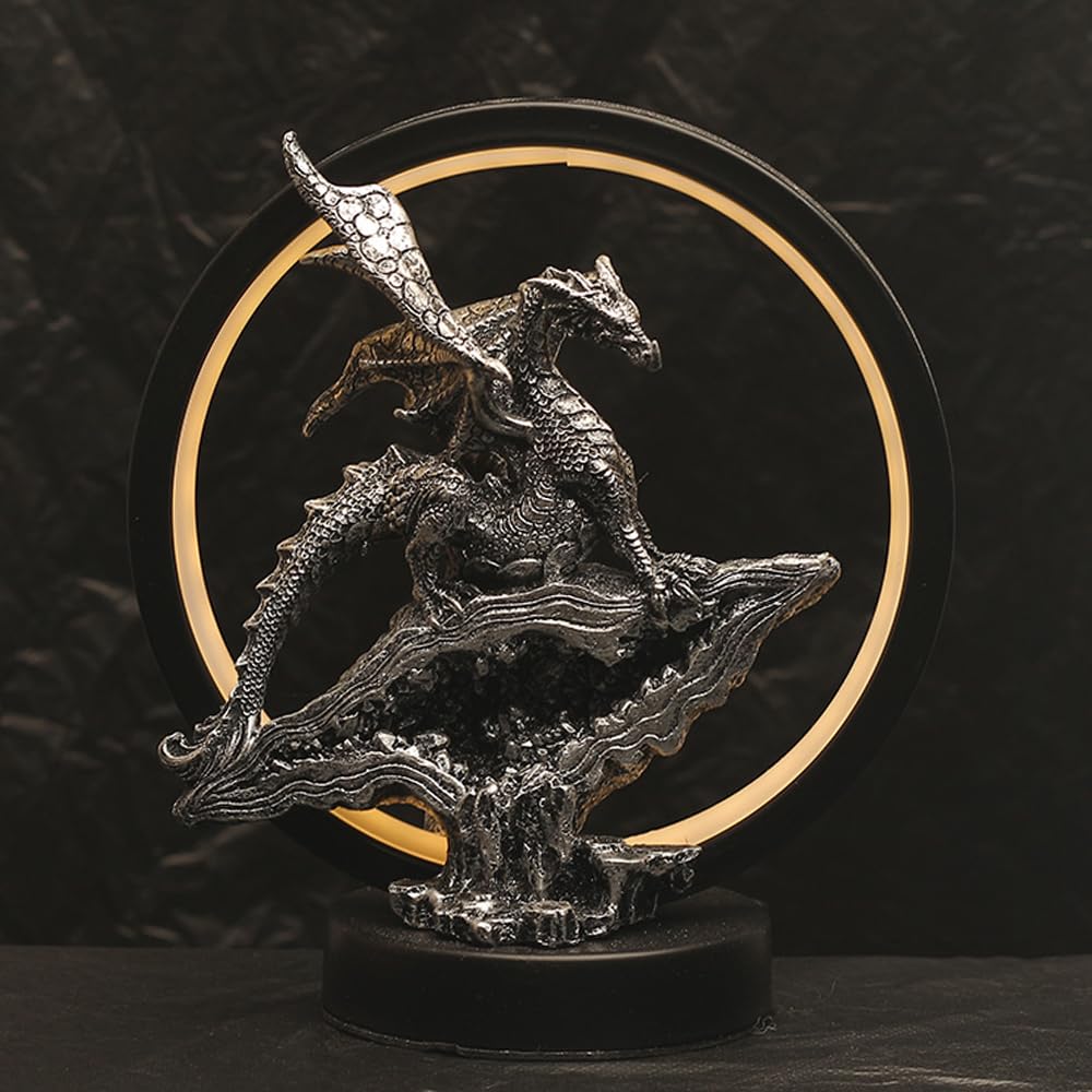 Hmusnwol Dragon Lamp Collectible Decor-Dungeons and Dragons Gifts - 6.15 inch LED Circle Table Lamp for Dragons Lover,Bedroom/Bookshelf/Desk