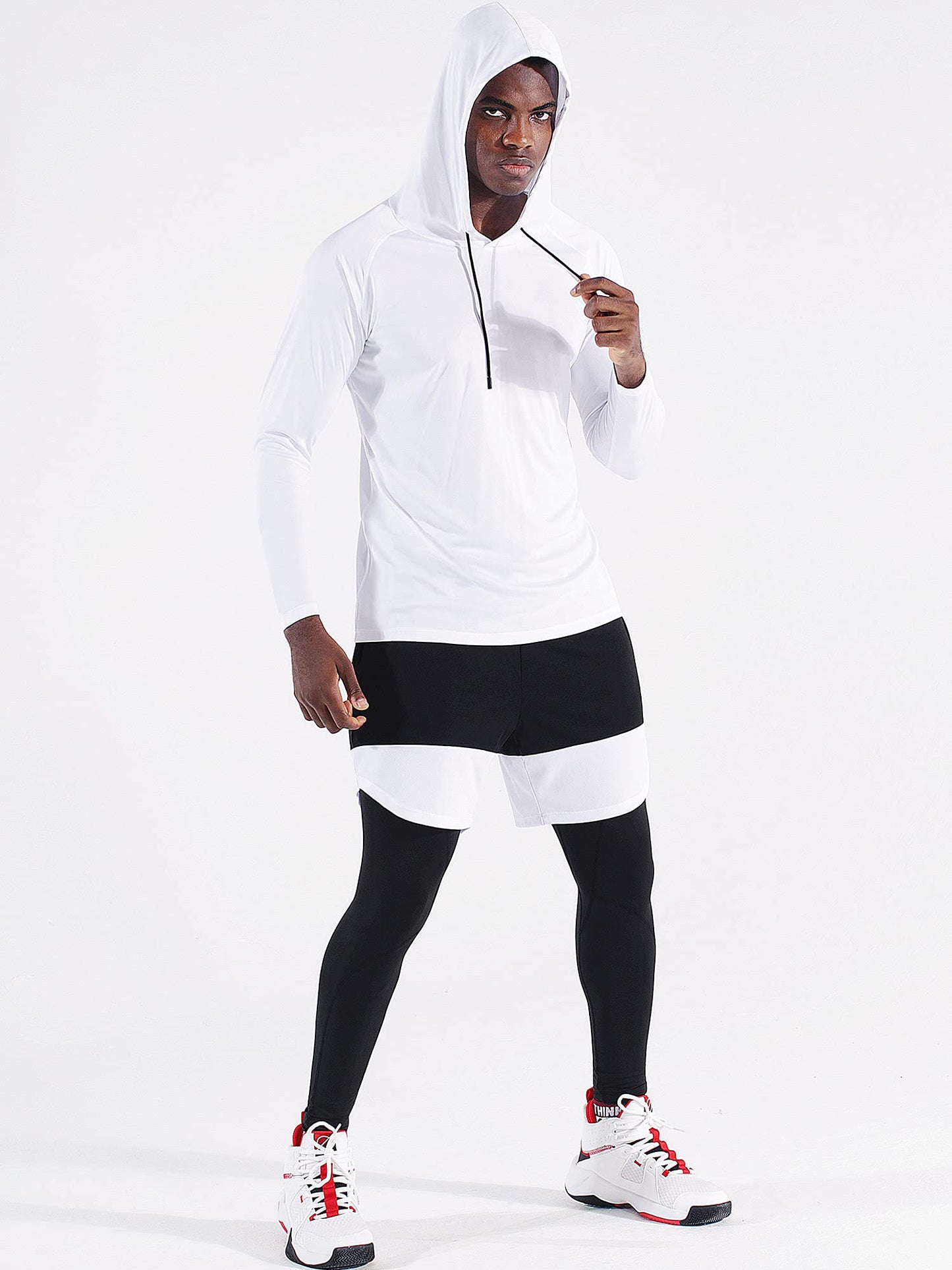 CADMUS Men's Workout Long Sleeve Fishing Shirts UPF 50+ Sun Protection Dry Fit Hoodies,1 Pack,096,White,X-Large