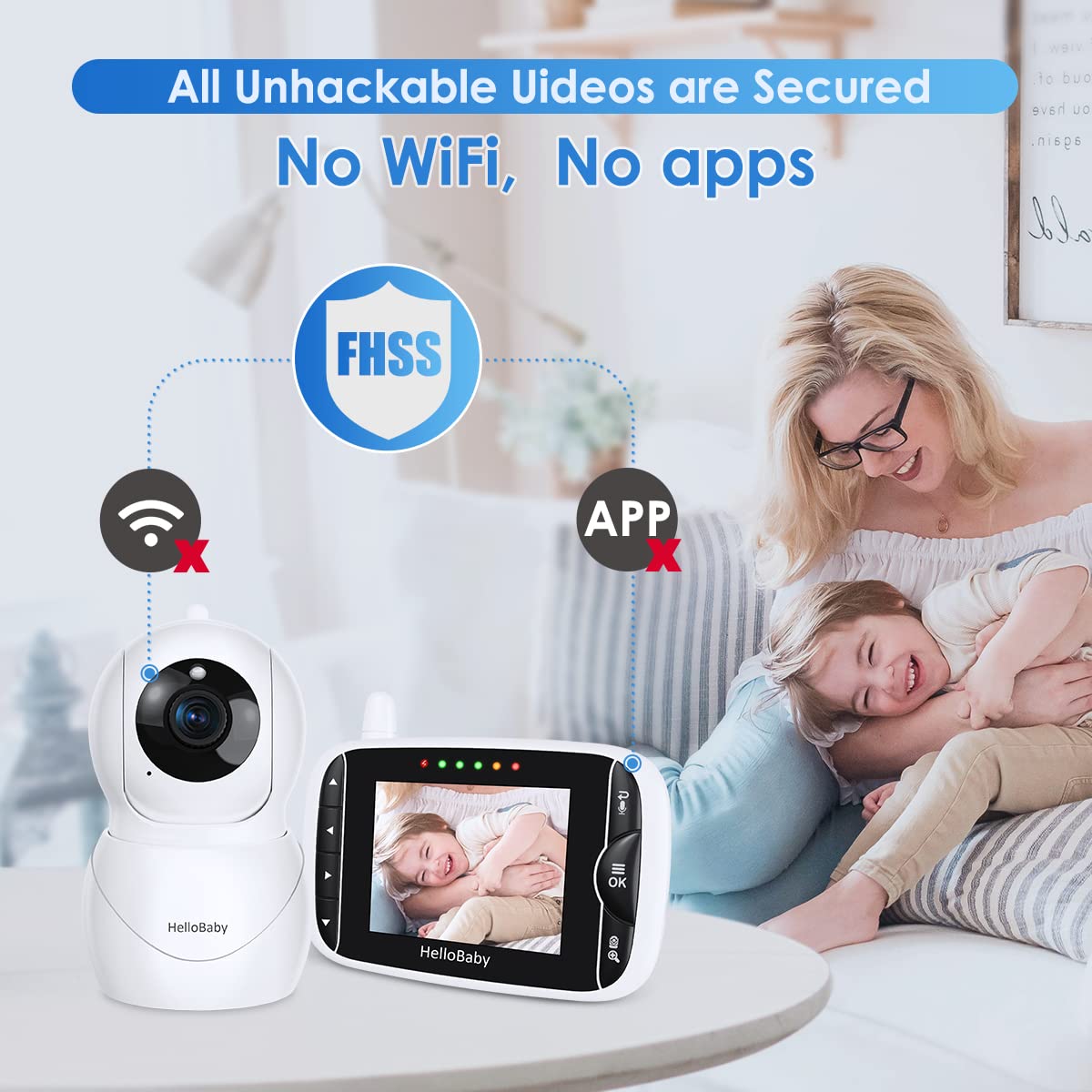 HelloBaby Monitor with Camera and Audio, IPS Screen LCD Display Video Baby Monitor No WiFi Infrared Night Vision, Temprature Screen Lullaby, Two Way Audio and VOX Mode (HB66pro)