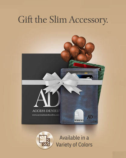 Access Denied REAL LEATHER Slim Minimalist Mens Wallet - Thin Front Pocket RFID Credit Card Holder Wallets For Men Holiday Gifts For Him