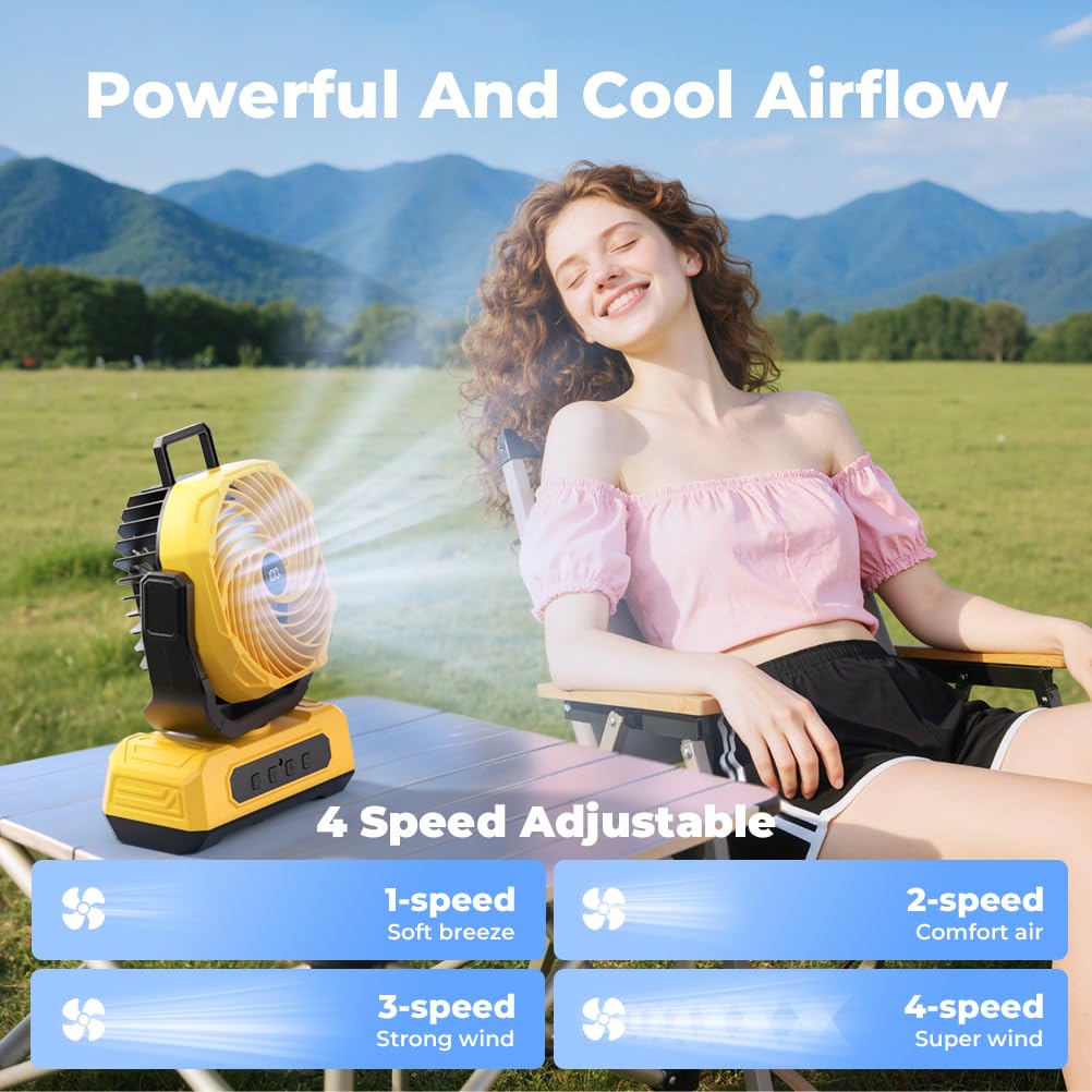 30000mAh Portable Camping Fan with RGB Lantern, Rechargeable Battery Powered Oscillating with 4 Wind Speeds LED Display, Remote Control Timer Tent Beach Cordless USB Fans for Travel Home Outdoor