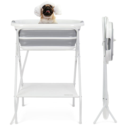BEBEROAD PETS 2 in 1 Dog Bath Tub Dog Washing Station for Bathing and Grooming, Elevated Collapsible Foldable Portable Shower Bathtub for Small Dogs Cats Pet, Indoor and Outdoor